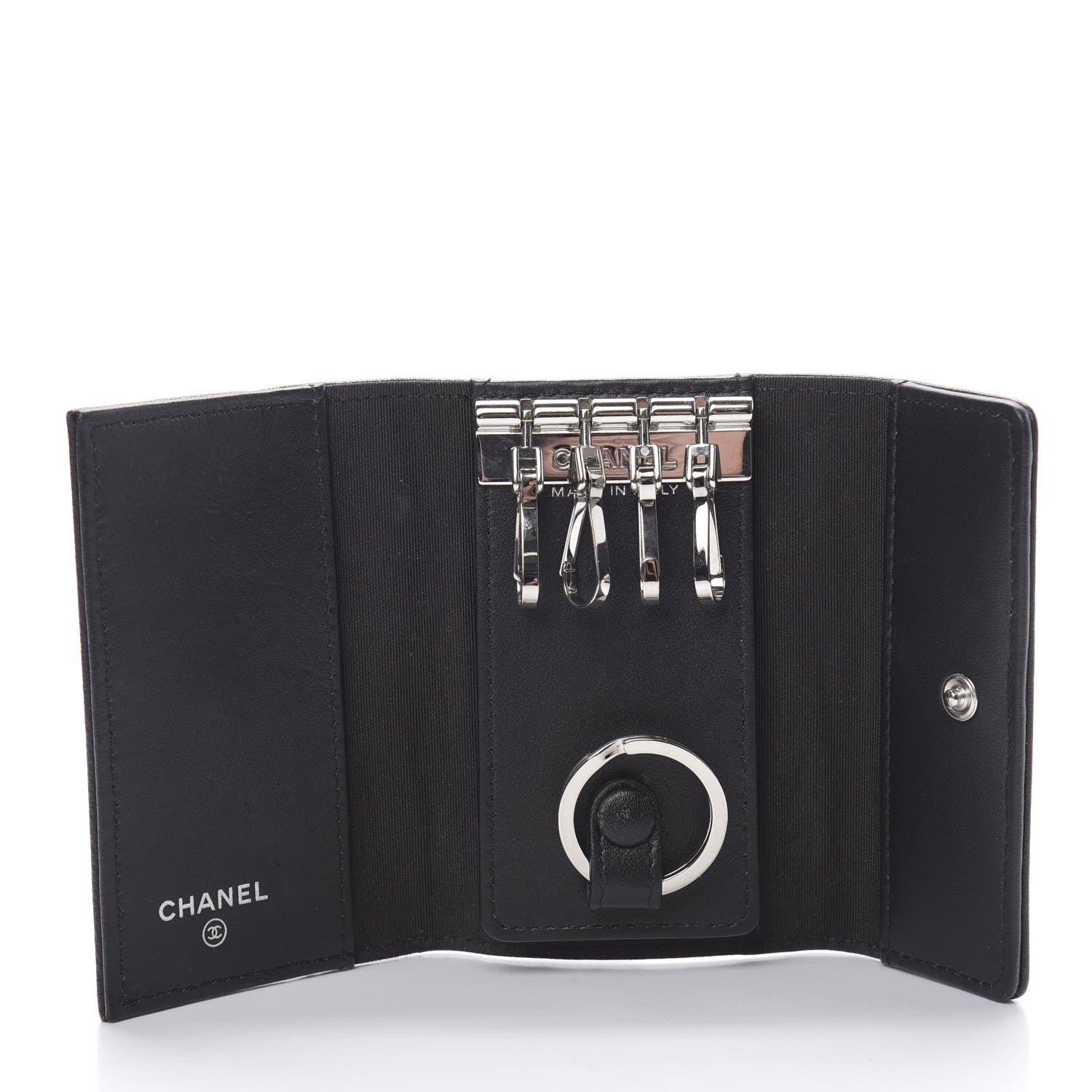 Chanel Goatskin Camellia Embossed 4 Key Holder Black 5 of 11