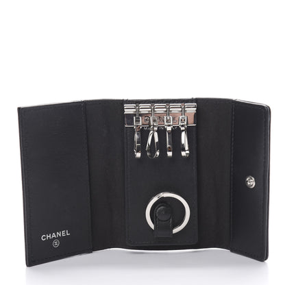 Chanel Goatskin Camellia Embossed 4 Key Holder Black 5 of 11