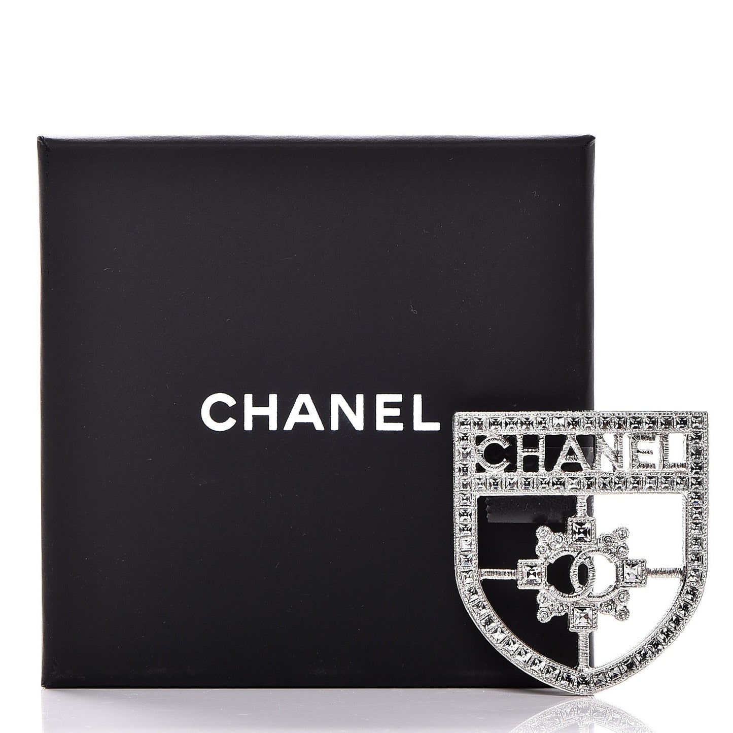 Swarovski Baguette Crystal CC Shield Brooch Silver