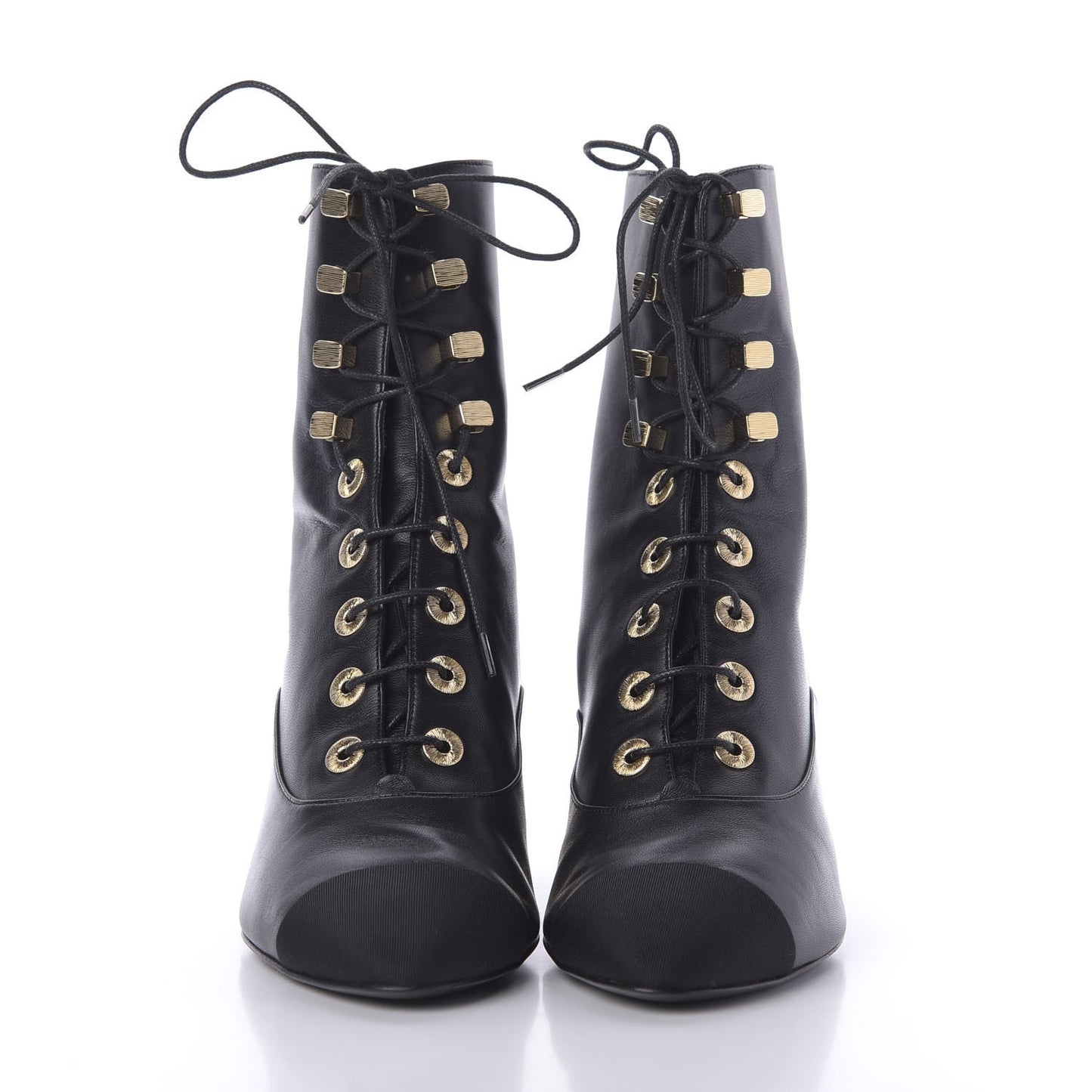 Lambskin Grosgrain Cap Toe Egyptian Amulet CC Lace Up Boots 37 Black