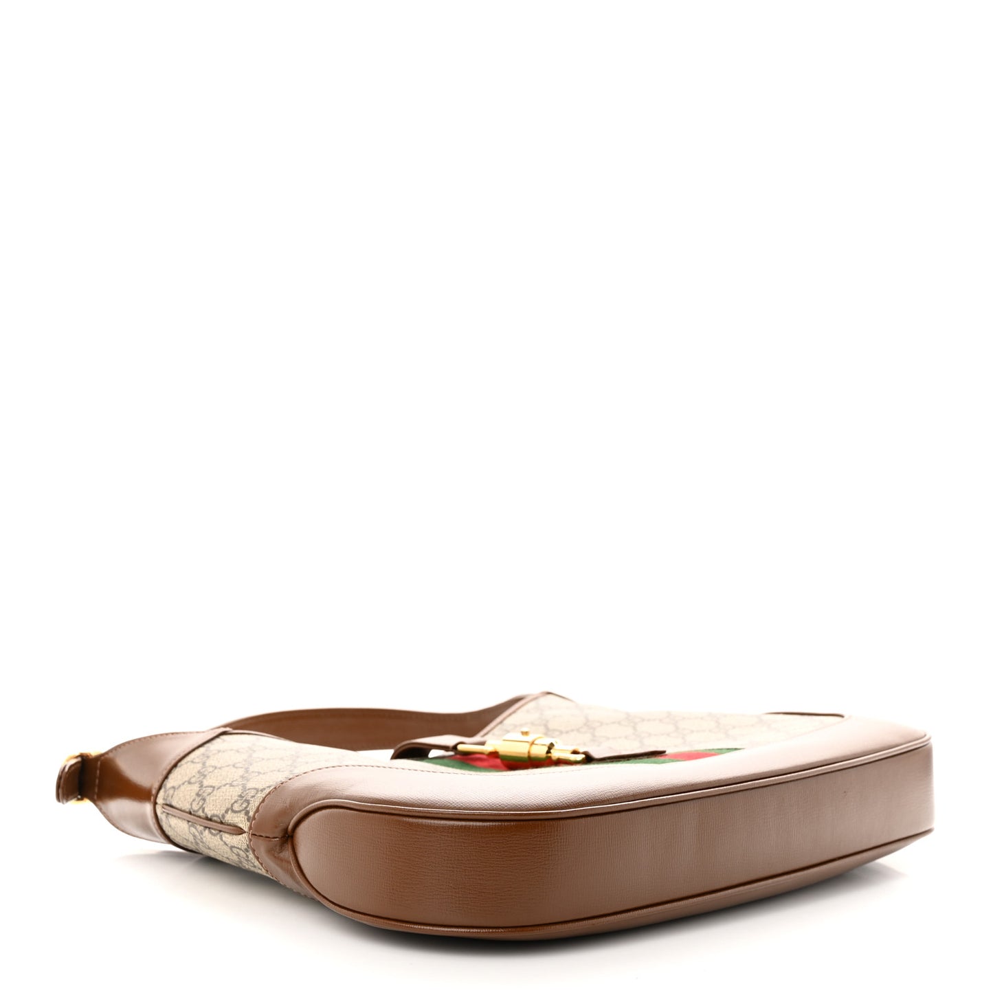 GG Supreme Monogram Azalea Calfskin Web Medium Jackie 1961 Hobo Beige Ebony Brown Sugar