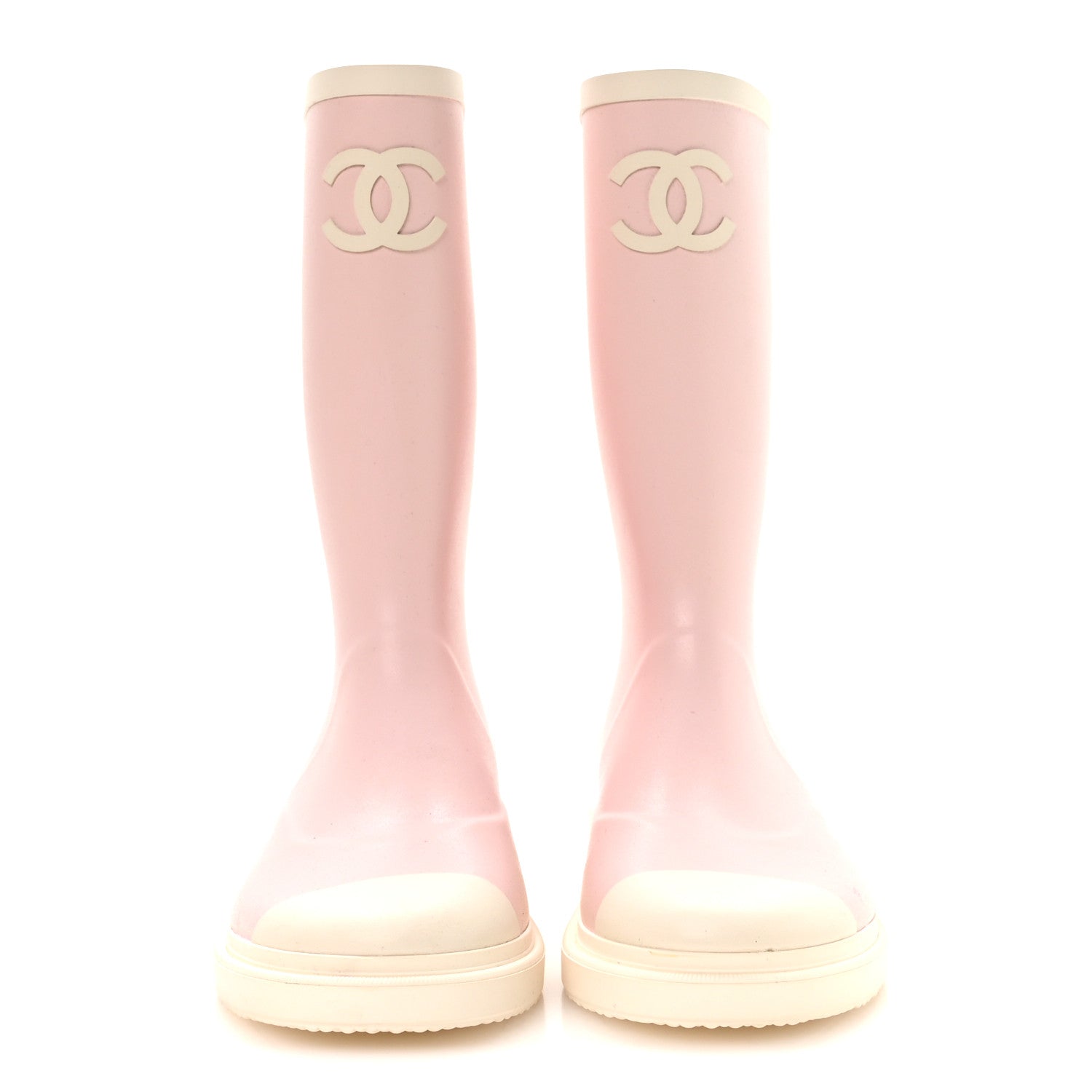 Chanel Caoutchouk CC High Boots 39 Light Pink White 3 of 9