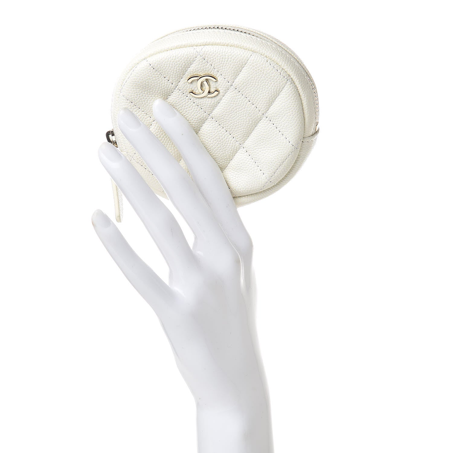 Chanel Caviar Quilted Zip Around Classic Coin Purse White 2 of 8