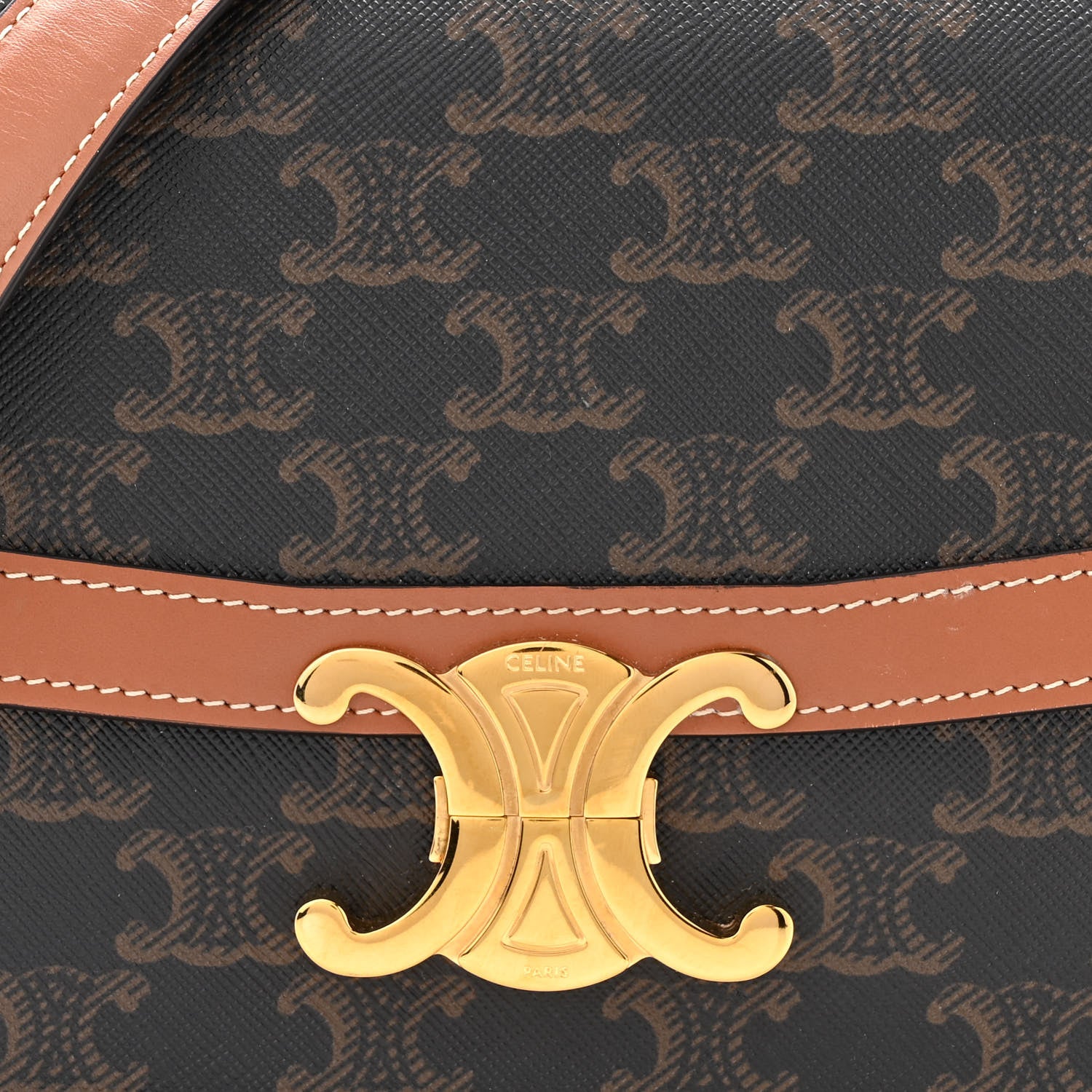 Celine Triomphe Canvas Calfskin Medium Triomphe Bag Tan 8 of 10