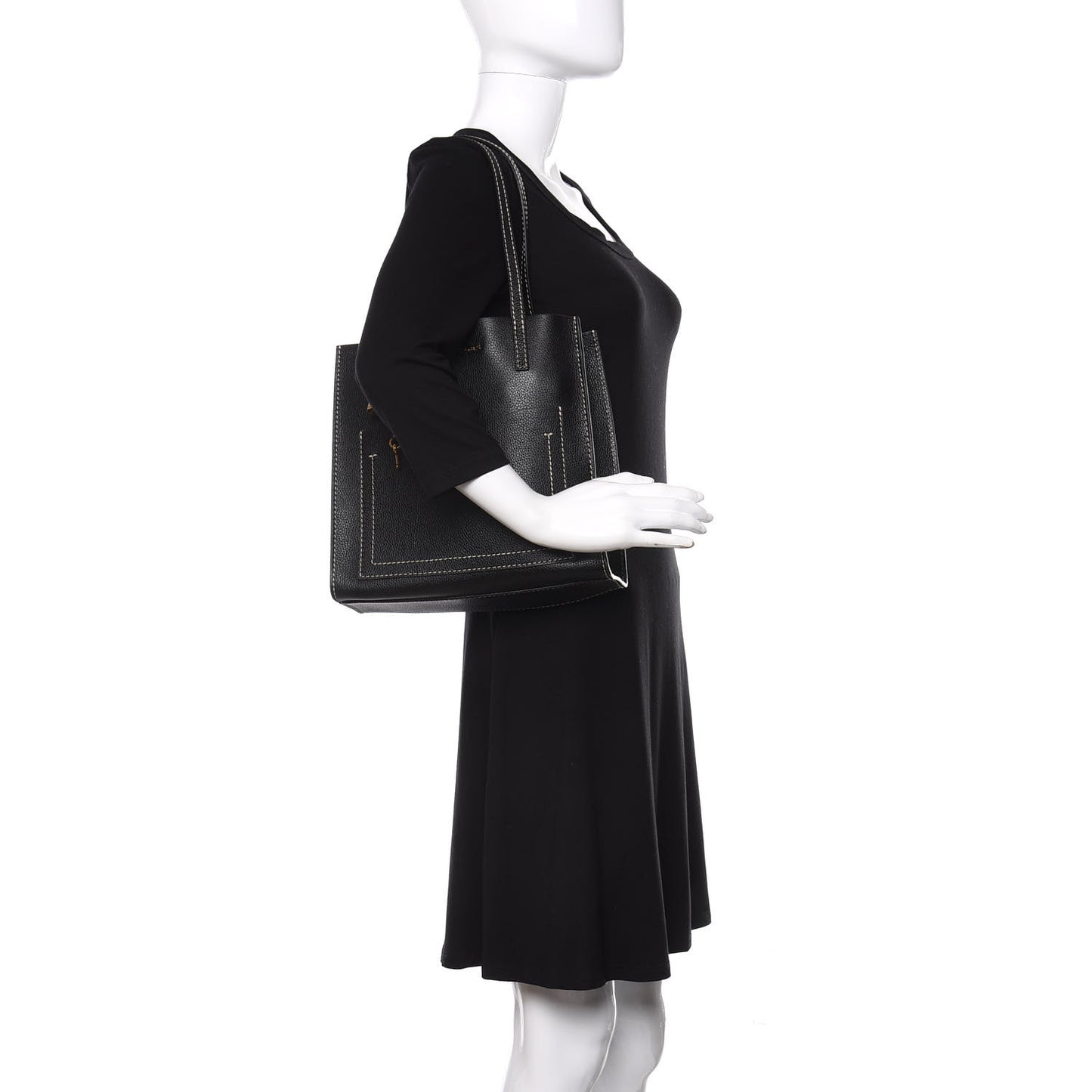 Grained Calfskin Medium Grind T Pocket Tote Black