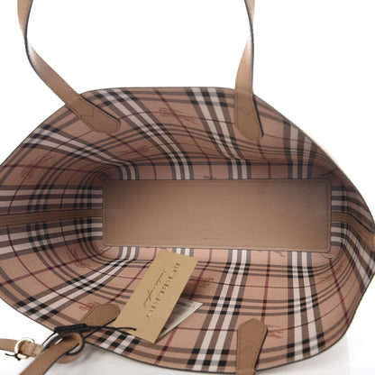 Burberry Grainy Calfskin Haymarket Check Medium Reversible Tote Camel 6 of 7