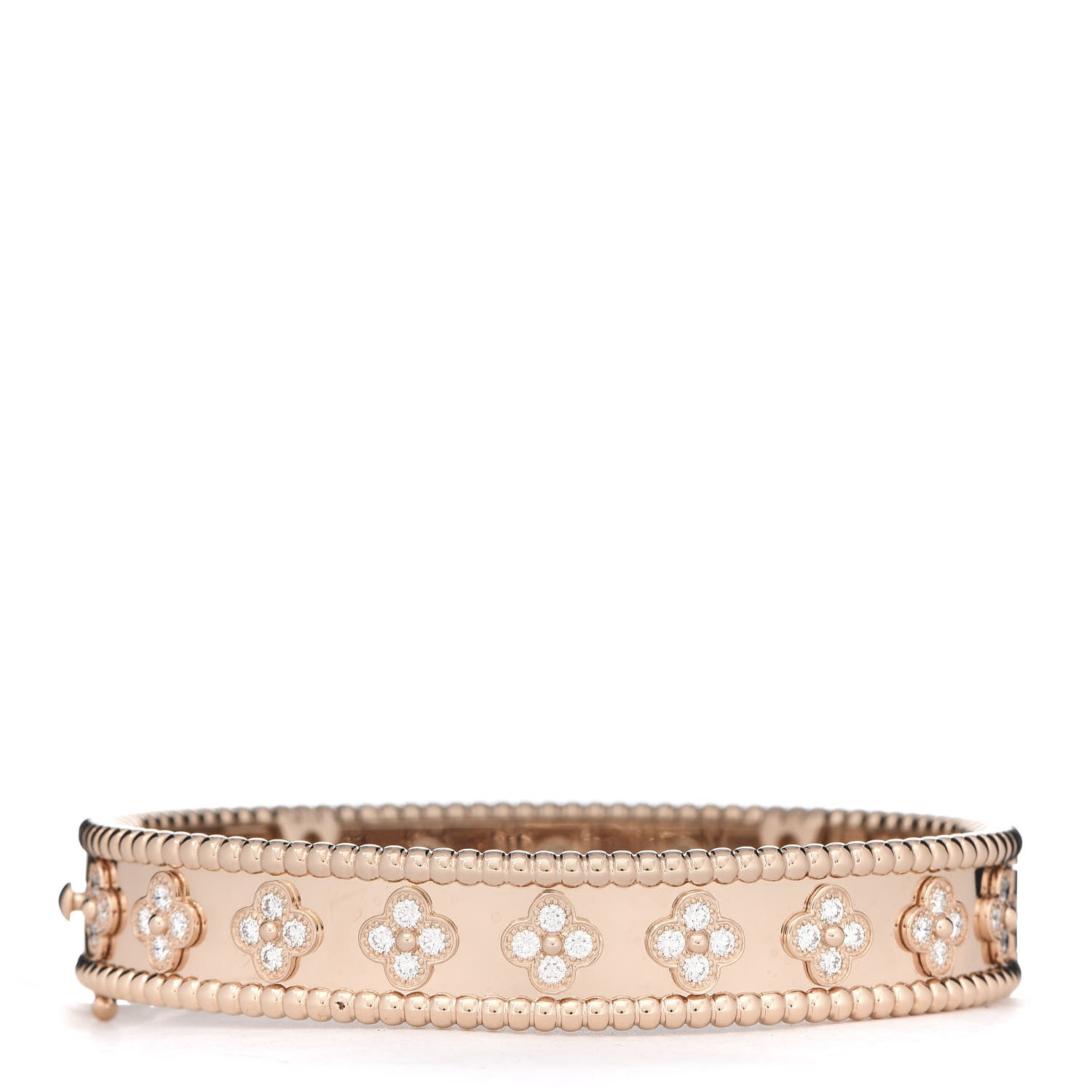 Van Cleef & Arpels 18K Rose Gold Diamond Perlee Clovers Bangle Bracelet S 3 of 6