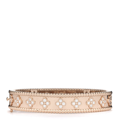 Van Cleef & Arpels 18K Rose Gold Diamond Perlee Clovers Bangle Bracelet S 3 of 6