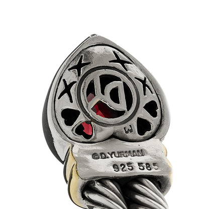 David Yurman Sterling Silver 14K Yellow Gold Garnet Heart Double Cable Cuff Bracelet 3 of 3