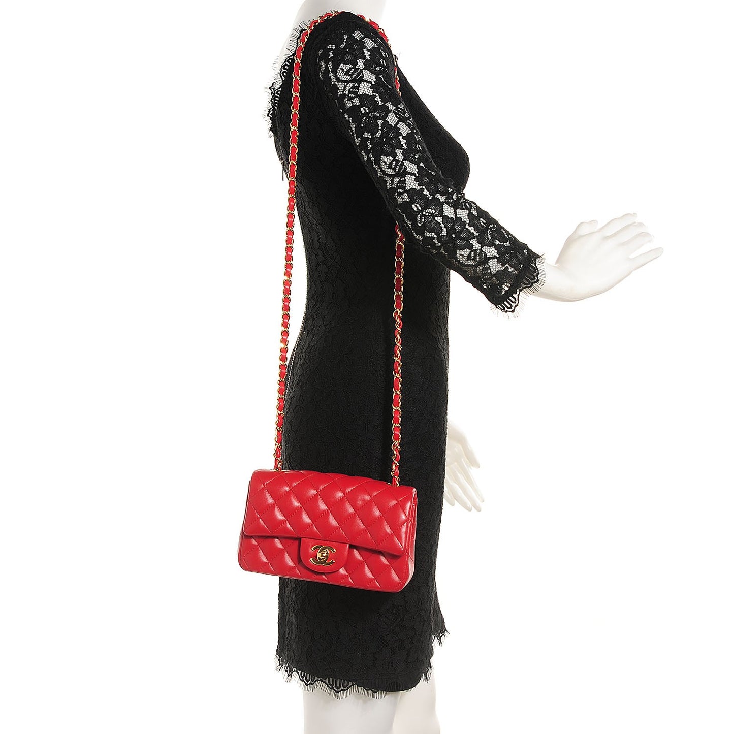Lambskin Quilted Mini Rectangular Flap Red