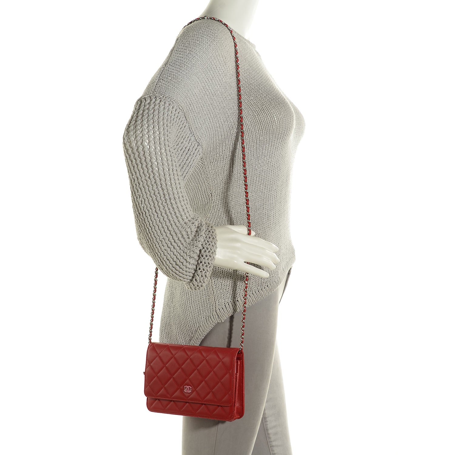 Chanel Lambskin Quilted Wallet On Chain WOC Red Pink 2 of 9