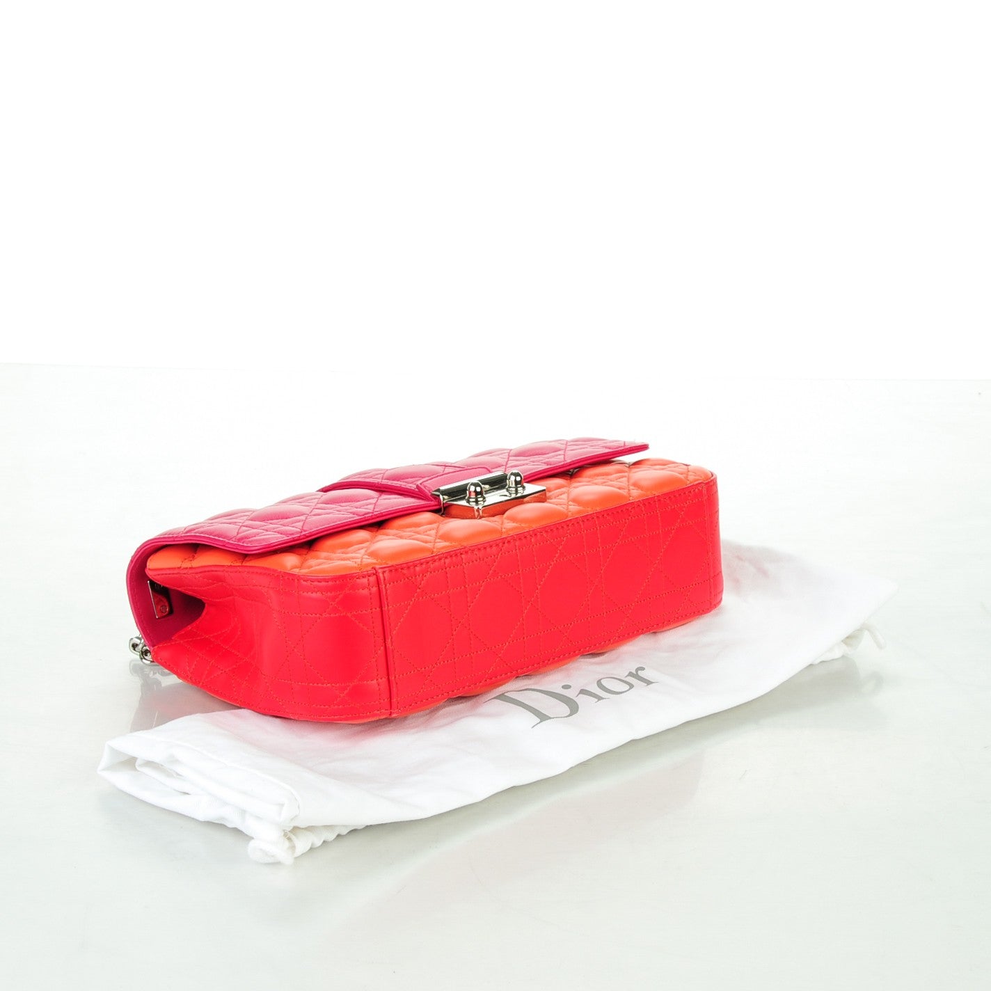 Lambskin Cannage Tri-Color Medium Tri-Color Miss Dior Flap Fuchsia