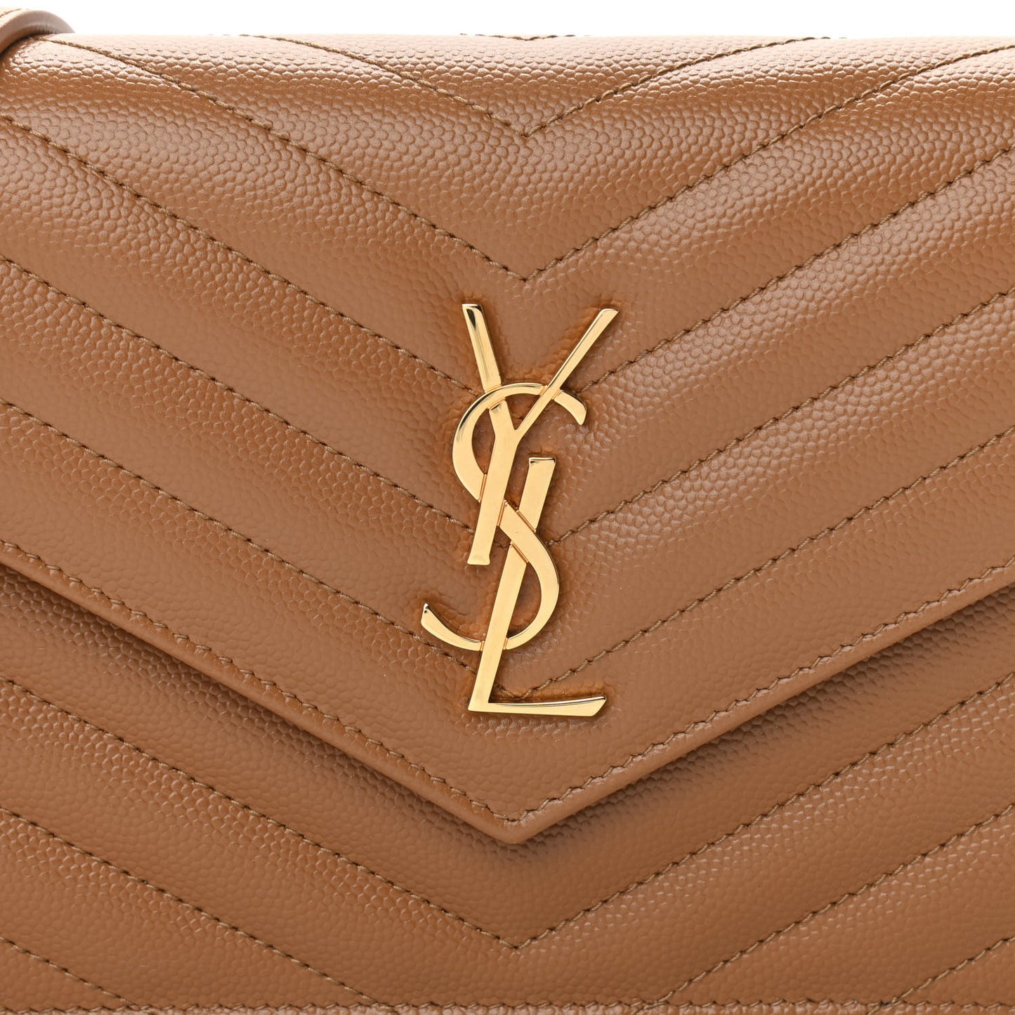 Grain De Poudre Matelasse Chevron Monogram Envelope Chain Wallet Natural Dark