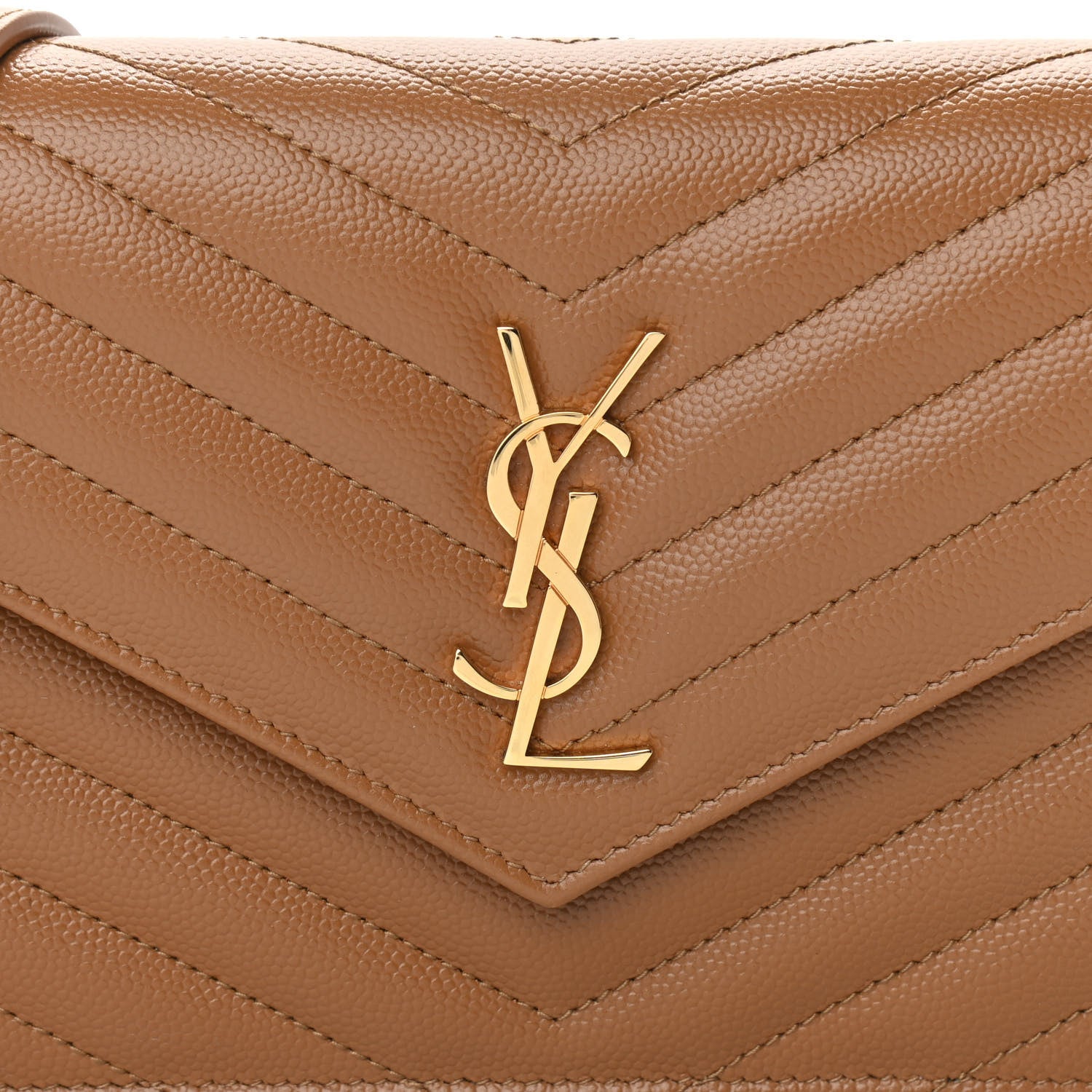 Saint Laurent Grain De Poudre Matelasse Chevron Monogram Envelope Chain Wallet Natural Dark 7 of 10