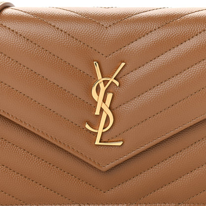 Saint Laurent Grain De Poudre Matelasse Chevron Monogram Envelope Chain Wallet Natural Dark 7 of 10