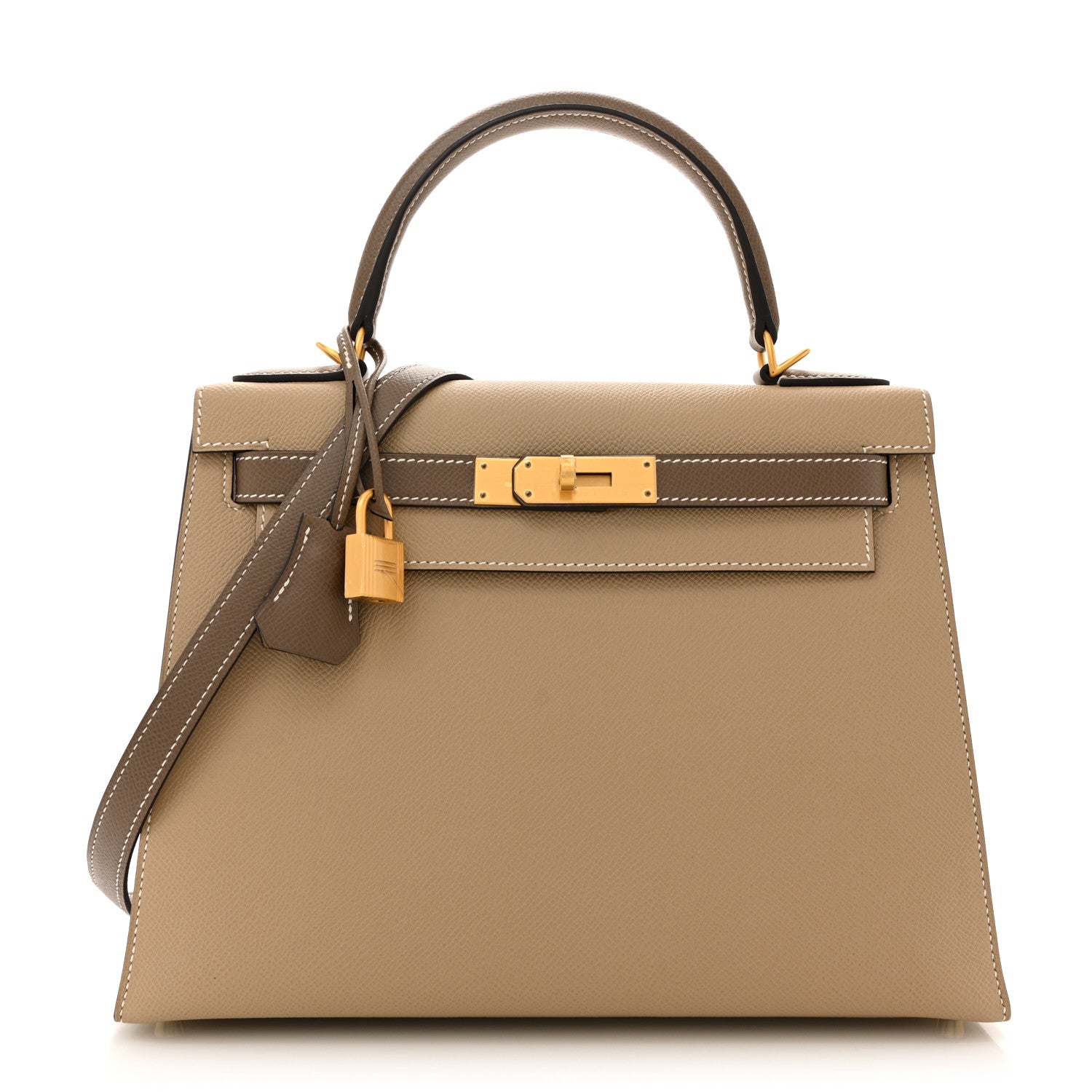 Hermes Epsom Bi-Color Horseshoe Kelly Sellier 28 Trench Etoupe 1 of 11