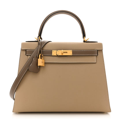 Hermes Epsom Bi-Color Horseshoe Kelly Sellier 28 Trench Etoupe 1 of 11