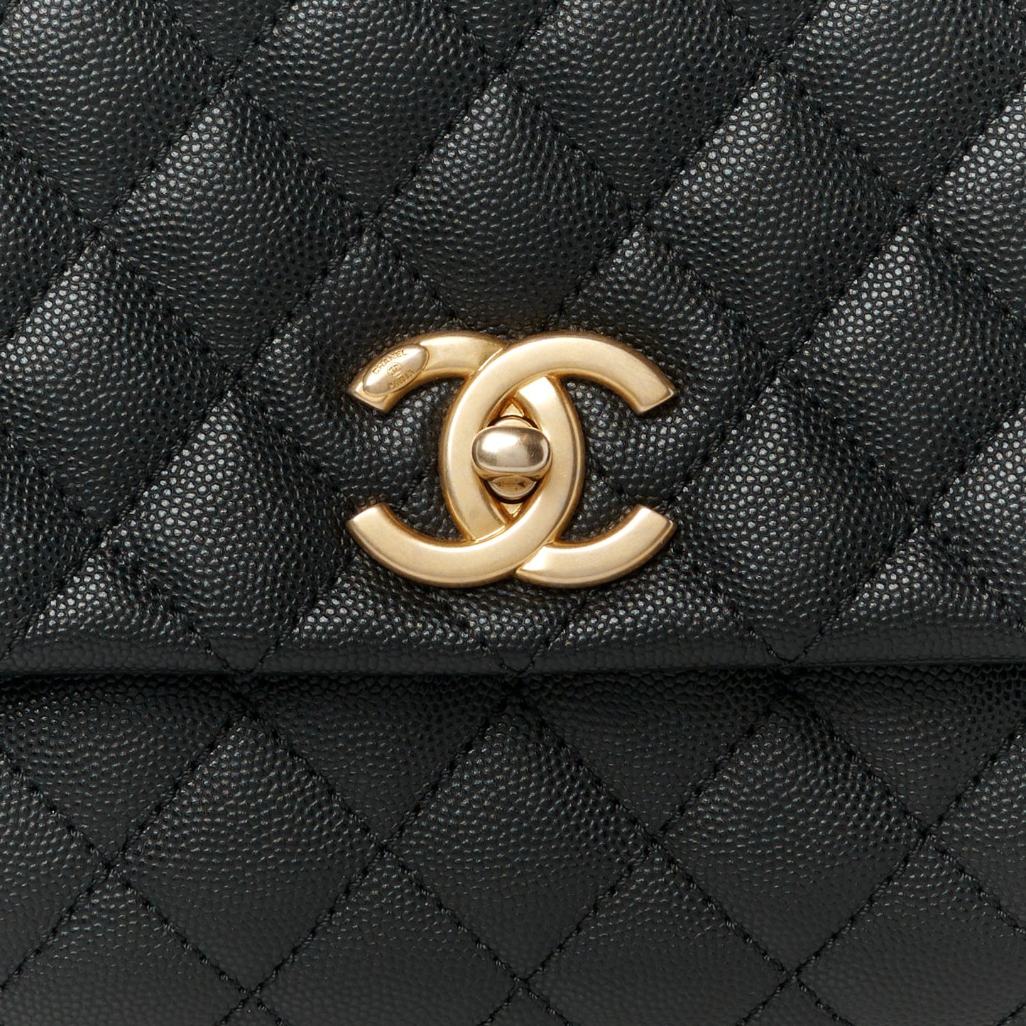 Caviar Lizard Embossed Quilted Small Coco Handle Flap Black