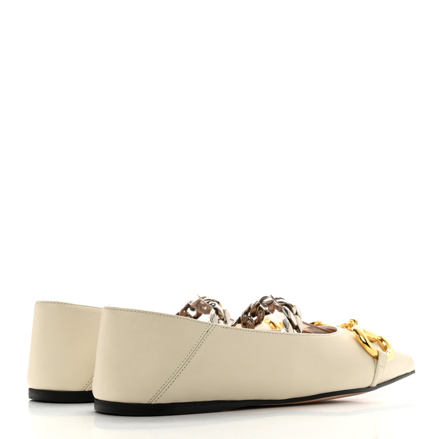Nappa Lumiere Deva Horsebit Chain Embellished Flats 35.5 Dusty White