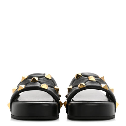 Valentino Garavani Nappa Roman Stud 30/50mm Platform Slide Sandals 37.5 Black 3 of 9