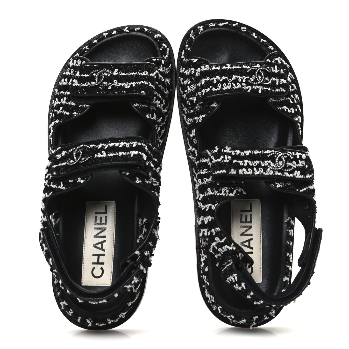 Tweed Velcro Dad Sandals 36.5 Black White