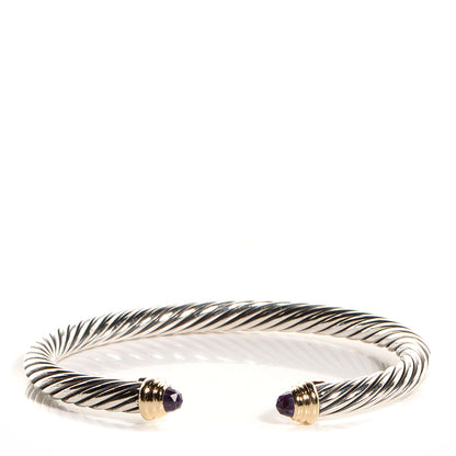 David Yurman Sterling Silver 14K Yellow Gold Amethyst 5mm Cable Classics Petite Color Bracelet 1 of 5