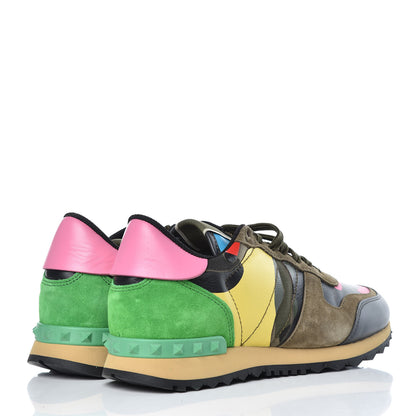 Valentino Garavani Nappa Suede Camouflage Womens Rockrunner Sneakers 39 Army Green Naples Yellow Ninphea 4 of 14