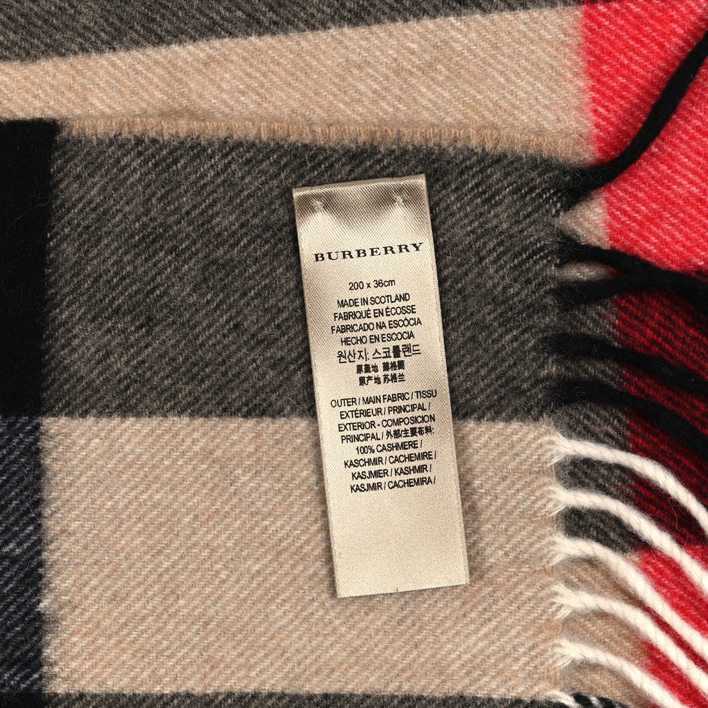 Cashmere Mega Check Fringe Scarf Camel