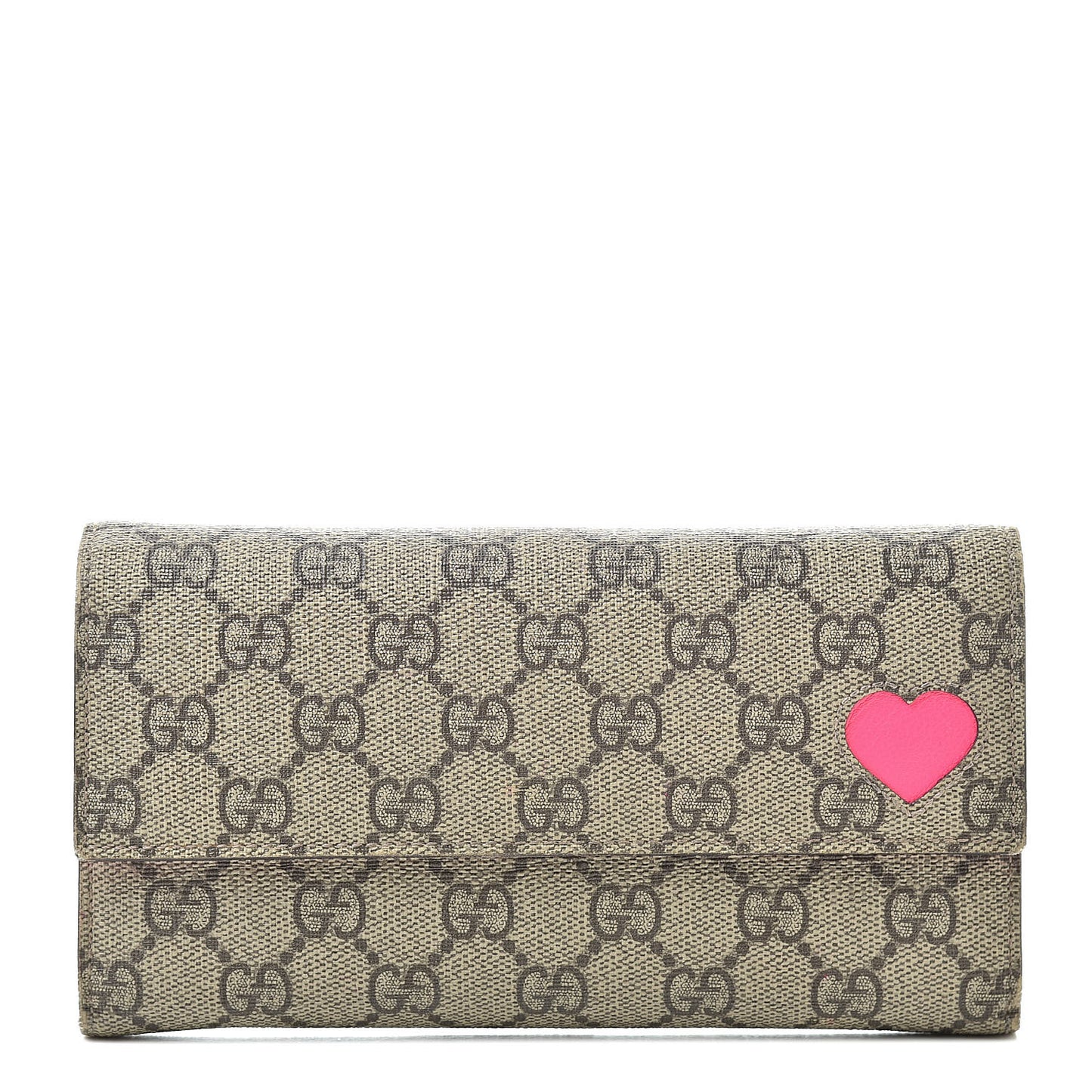 GG Supreme Monogram Continental Heart Wallet Fluorescent Fuchsia