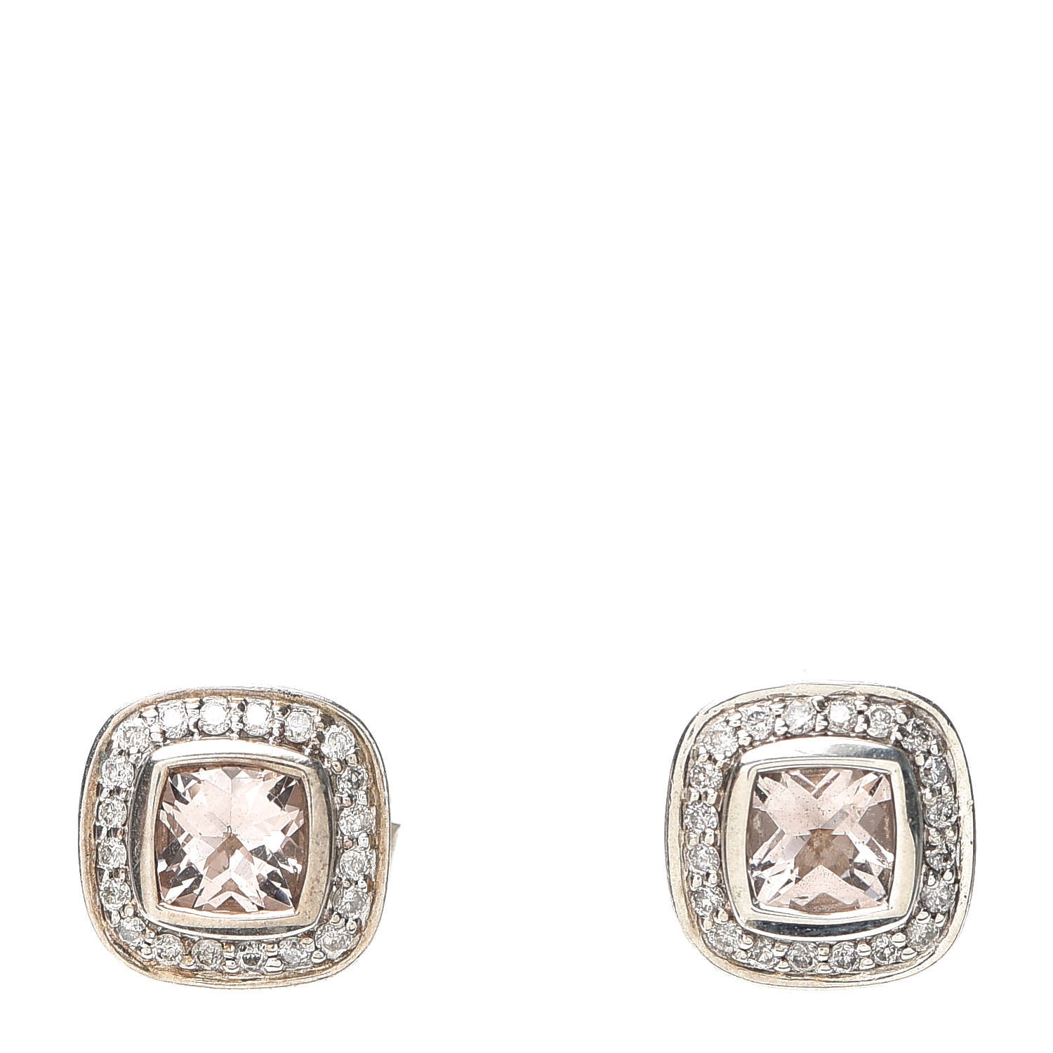 David Yurman Sterling Silver Diamond Morganite 7mm Petite Albion Earrings 1 of 4