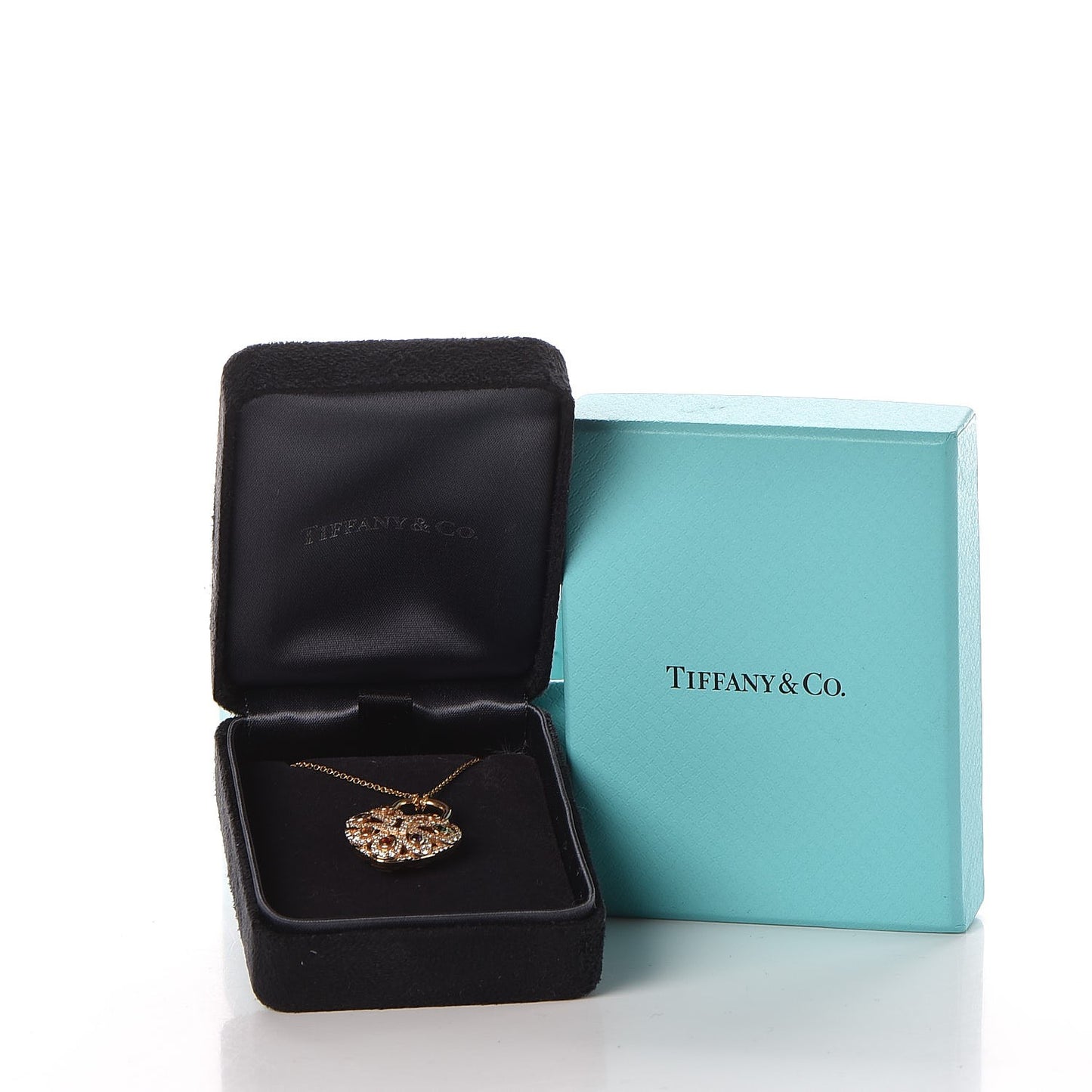18K Rose Gold Diamond Multistone Filigree Heart Pendant Necklace