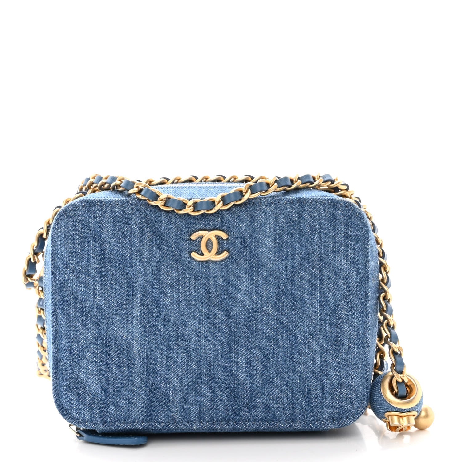 Chanel Denim Quilted CC Pearl Crush Camera Case Blue 1 of 10
