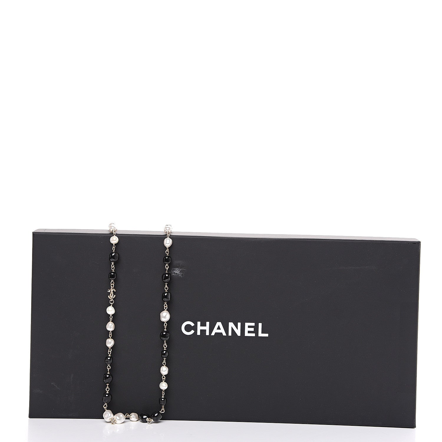 Chanel Pearl Beaded Crystal CC Long Necklace Gold Black White 4 of 4