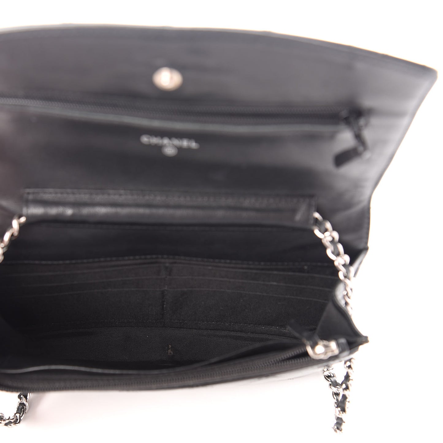 Patent Quilted Brilliant Wallet On Chain WOC Black