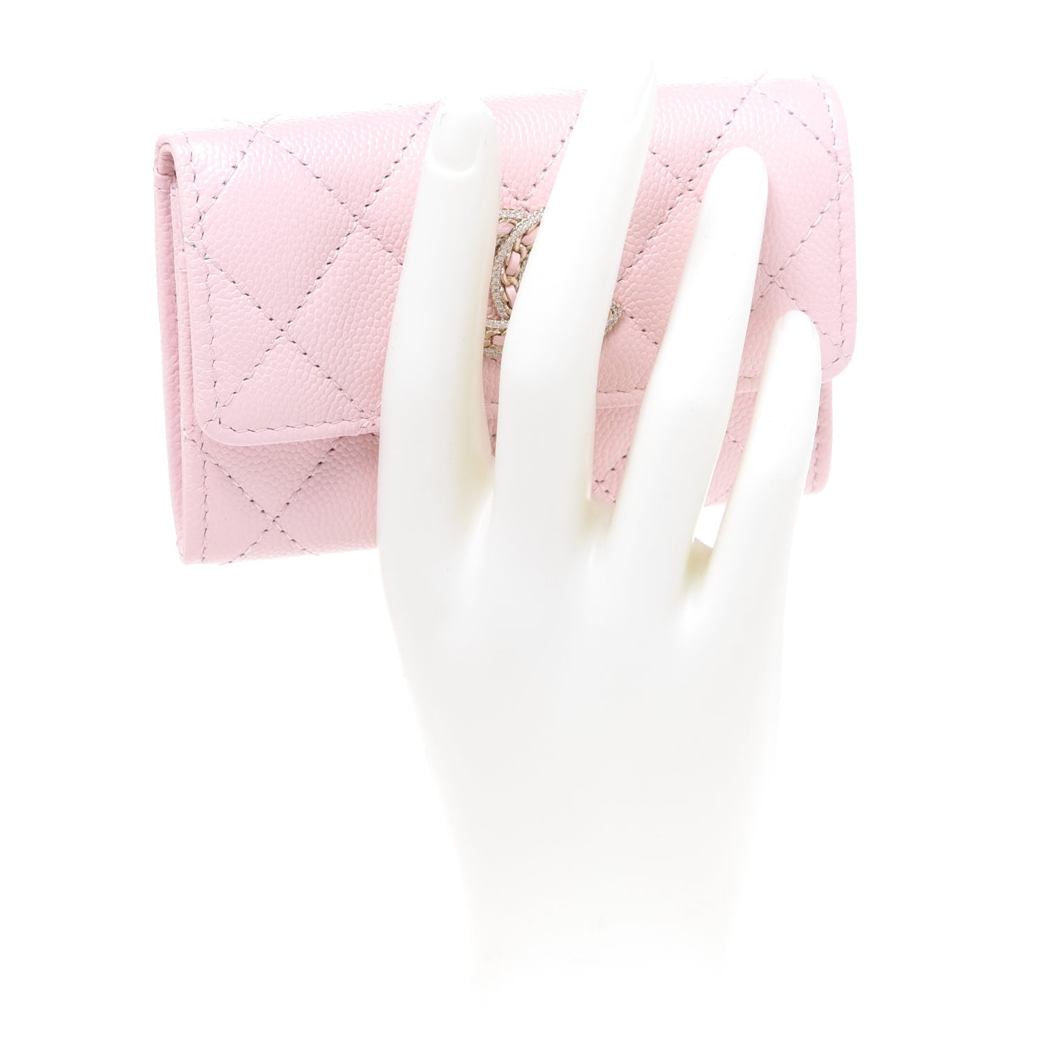 Chanel Caviar Quilted Crystal CC Flap Card Holder Pink 2 of 9