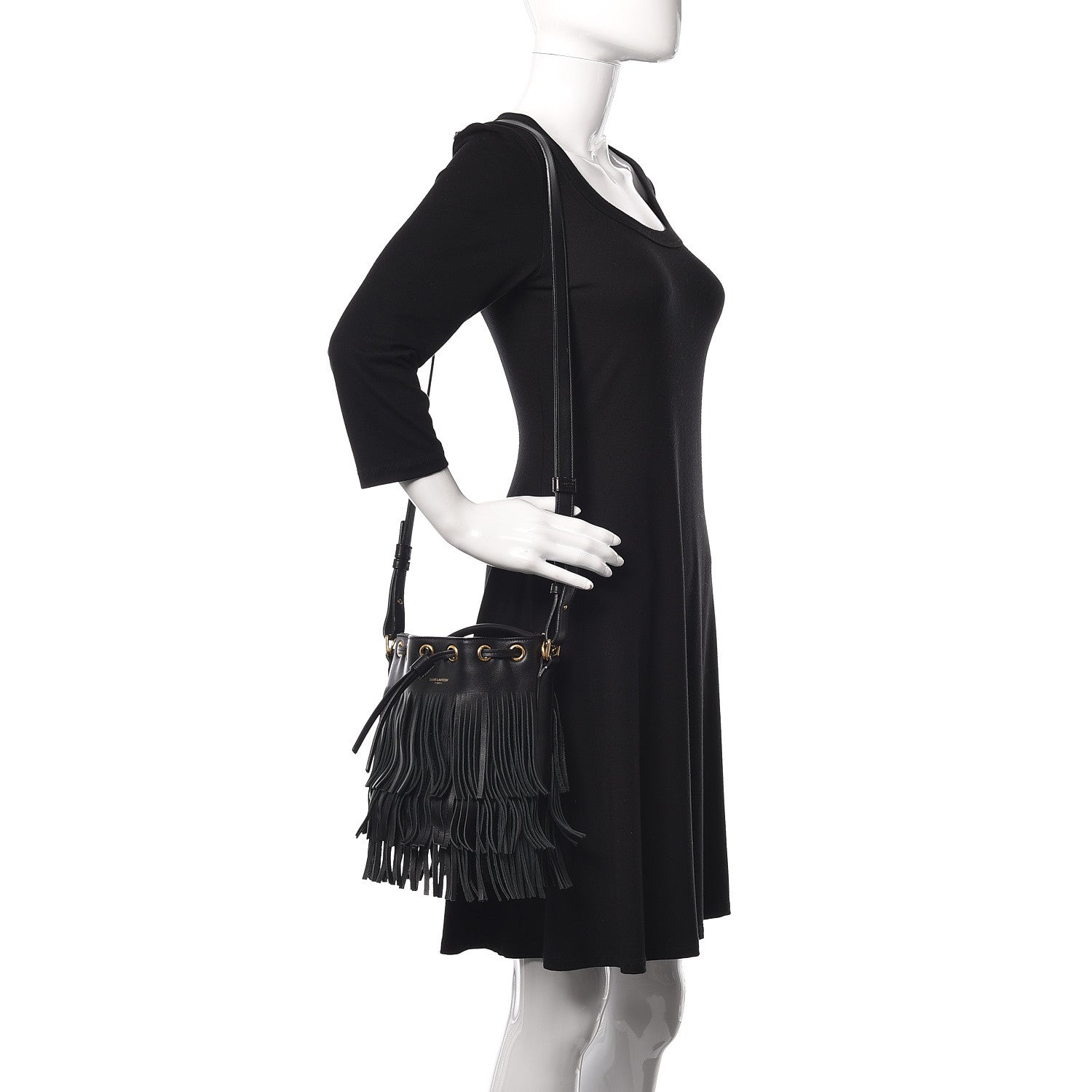 Saint Laurent Calfskin Small Emmanuelle Fringe Hobo Bag Black 2 of 9
