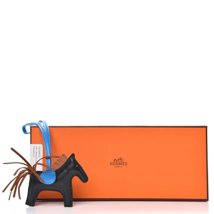 Hermes Milo Lambskin Grigri Rodeo Horse Bag Charm PM Black Gold Bleu Zanzibar 4 of 4