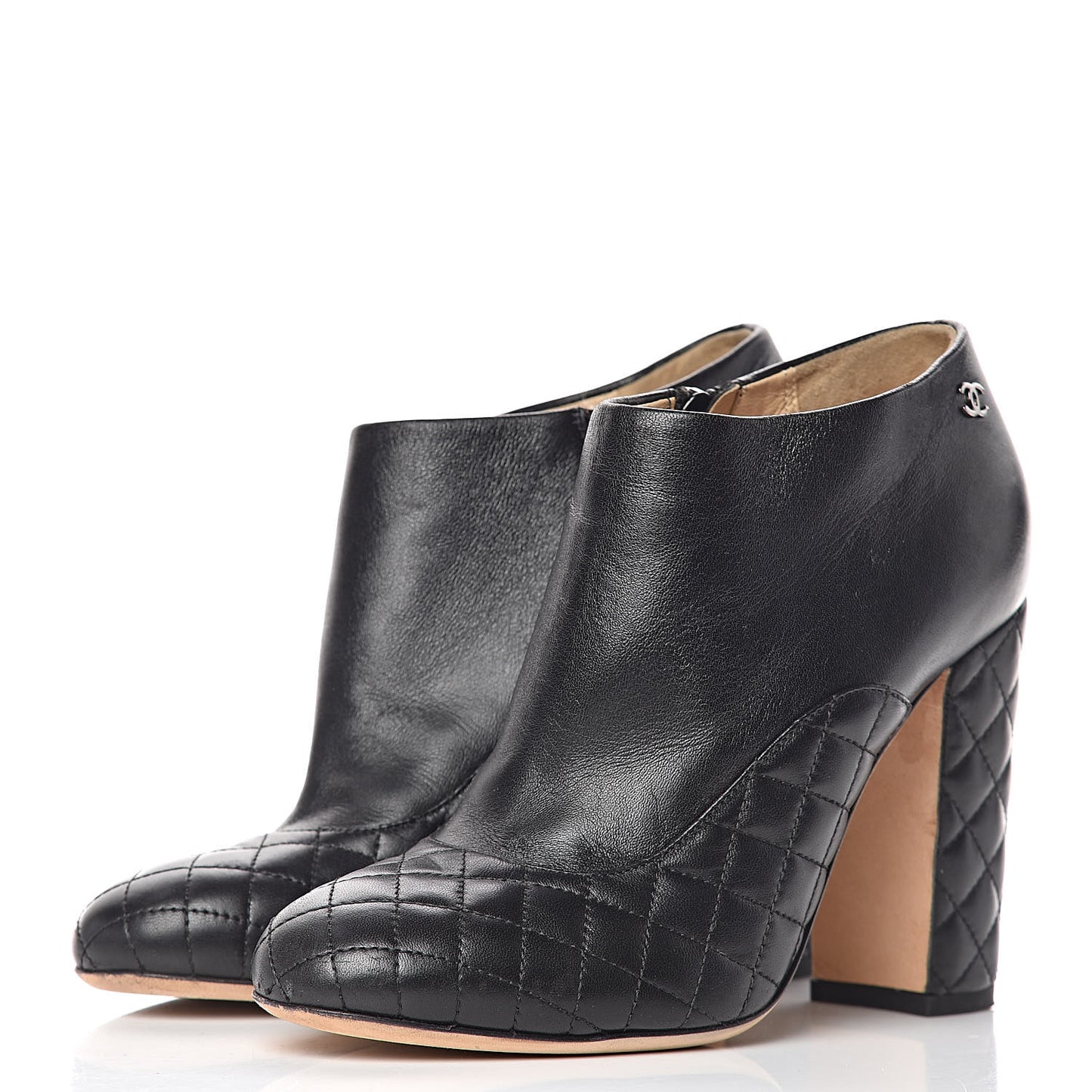 Lambskin Quilted CC Booties 38 Black