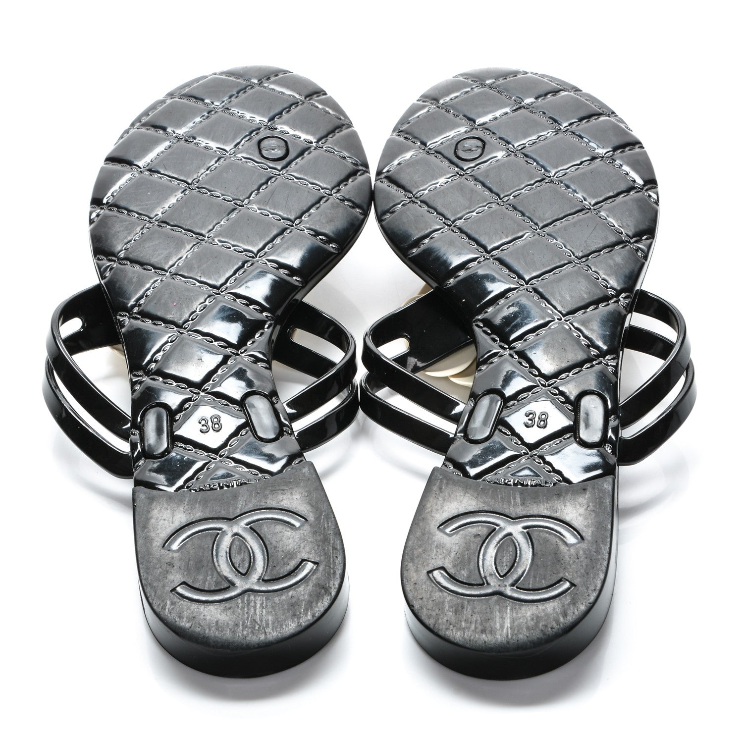 Chanel Jelly Camellia Thong Sandals 38 Black Ivory 5 of 7
