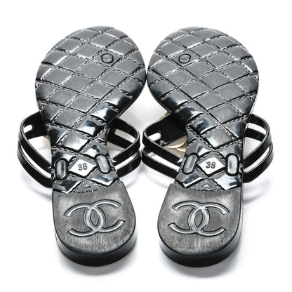 Chanel Jelly Camellia Thong Sandals 38 Black Ivory 5 of 7