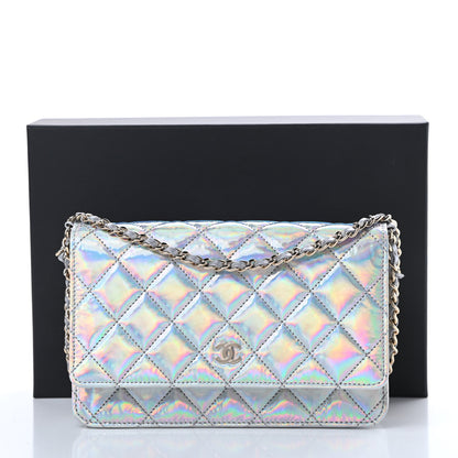 Chanel Iridescent Goatskin Quilted Wallet On Chain WOC Silver 12 of 12