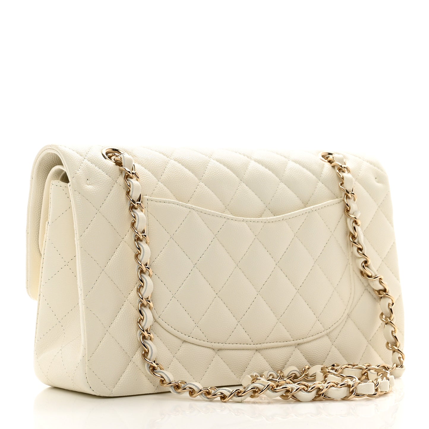 Caviar Quilted Medium Double Flap White