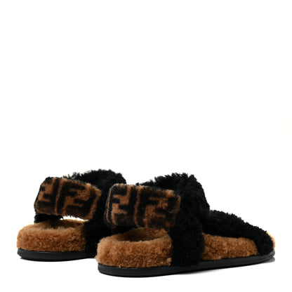 Fendi Shearling FF Fendi Feel Sandals 35 Tobacco Black 5 of 13
