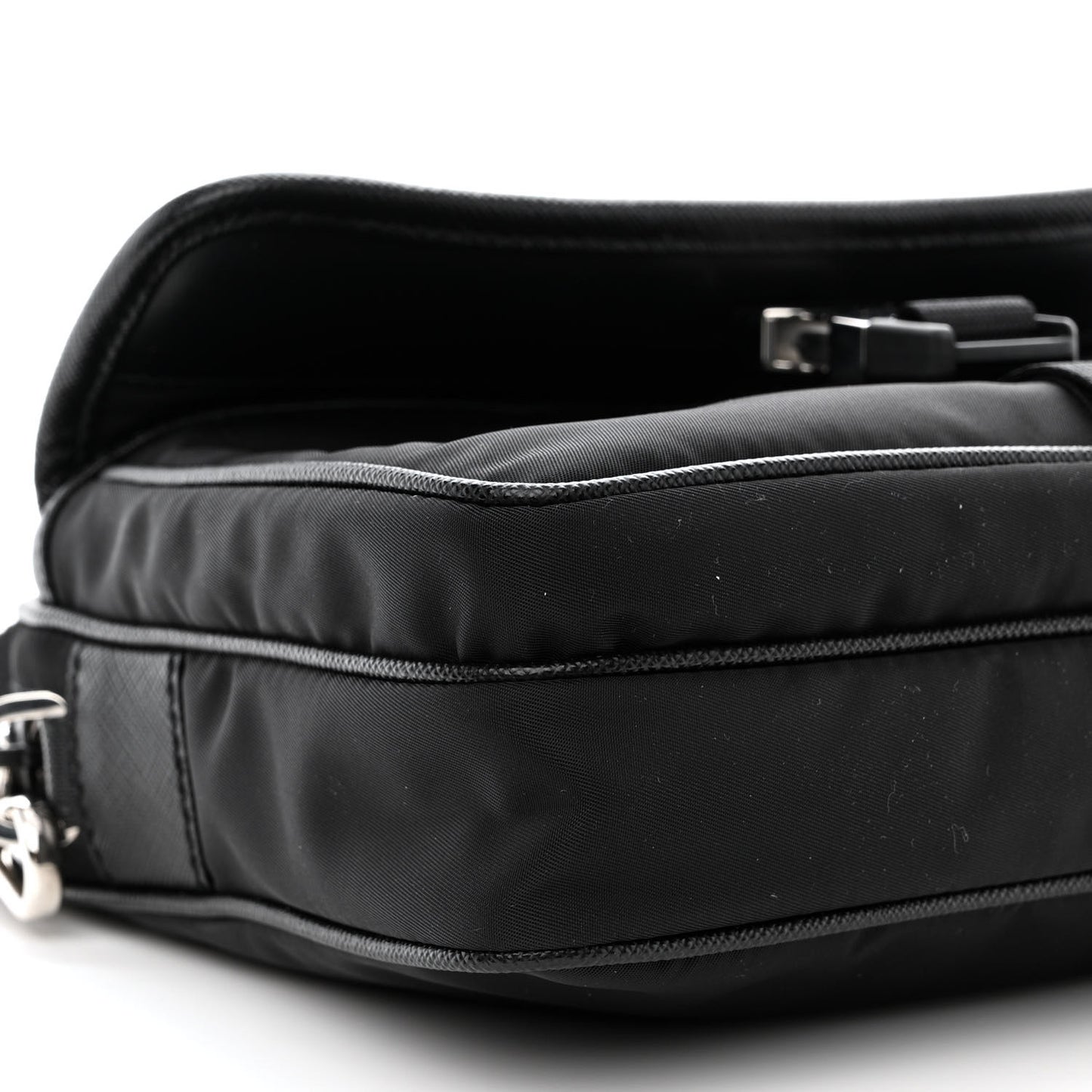 Re-Nylon Saffiano Pocket Single Snap Buckle Shoulder Bag Black