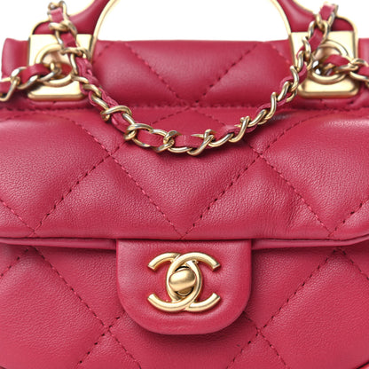 Chanel Calfskin Quilted Lady Handle Flap Card Holder With Chain Dark Pink 11 of 12