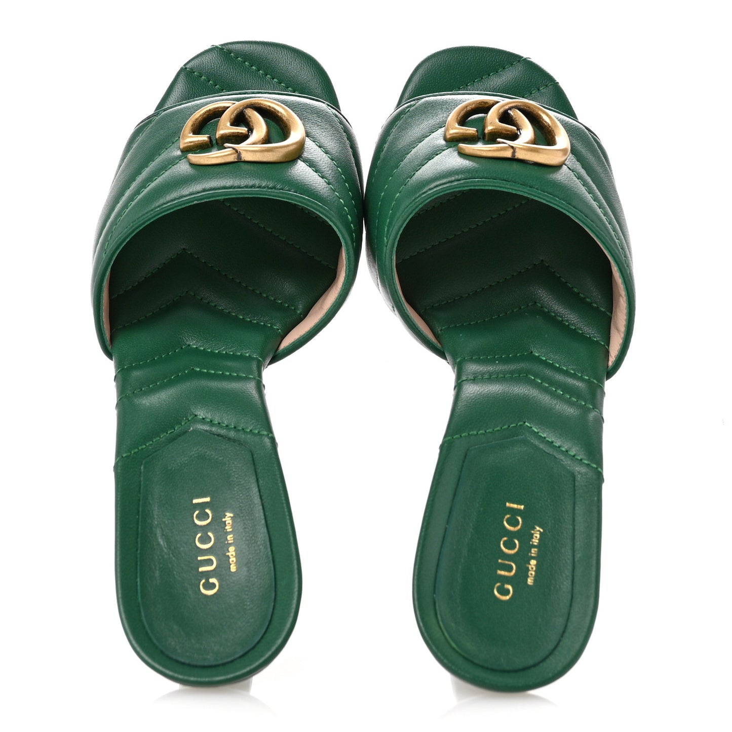 Nappa Matelasse GG Marmont 75mm Slide Sandals 36 Emerald