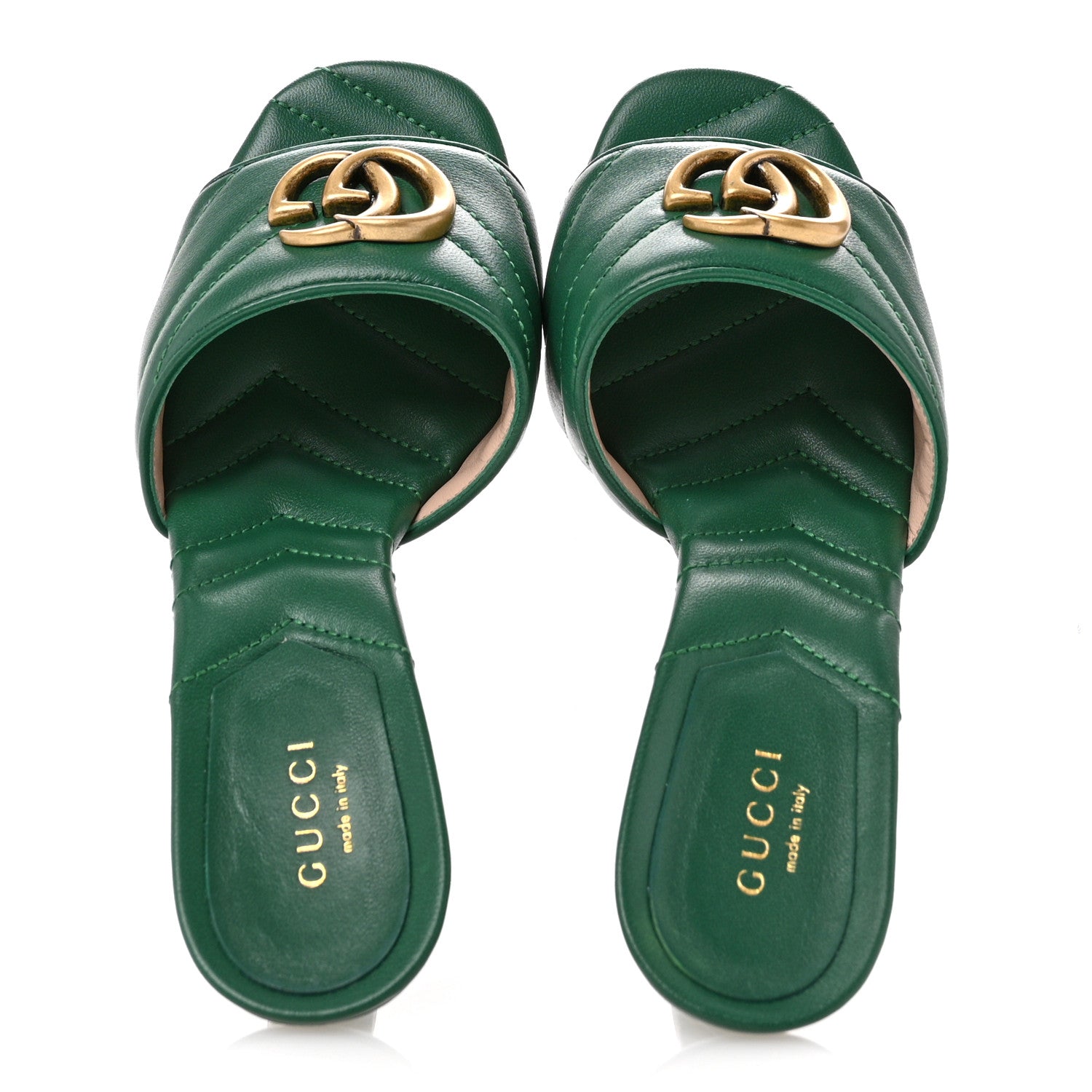 Gucci Nappa Matelasse GG Marmont 75mm Slide Sandals 36 Emerald 2 of 10