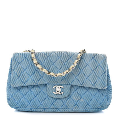 Chanel Neoprene Quilted Medium Single Flap Blue 1 of 10