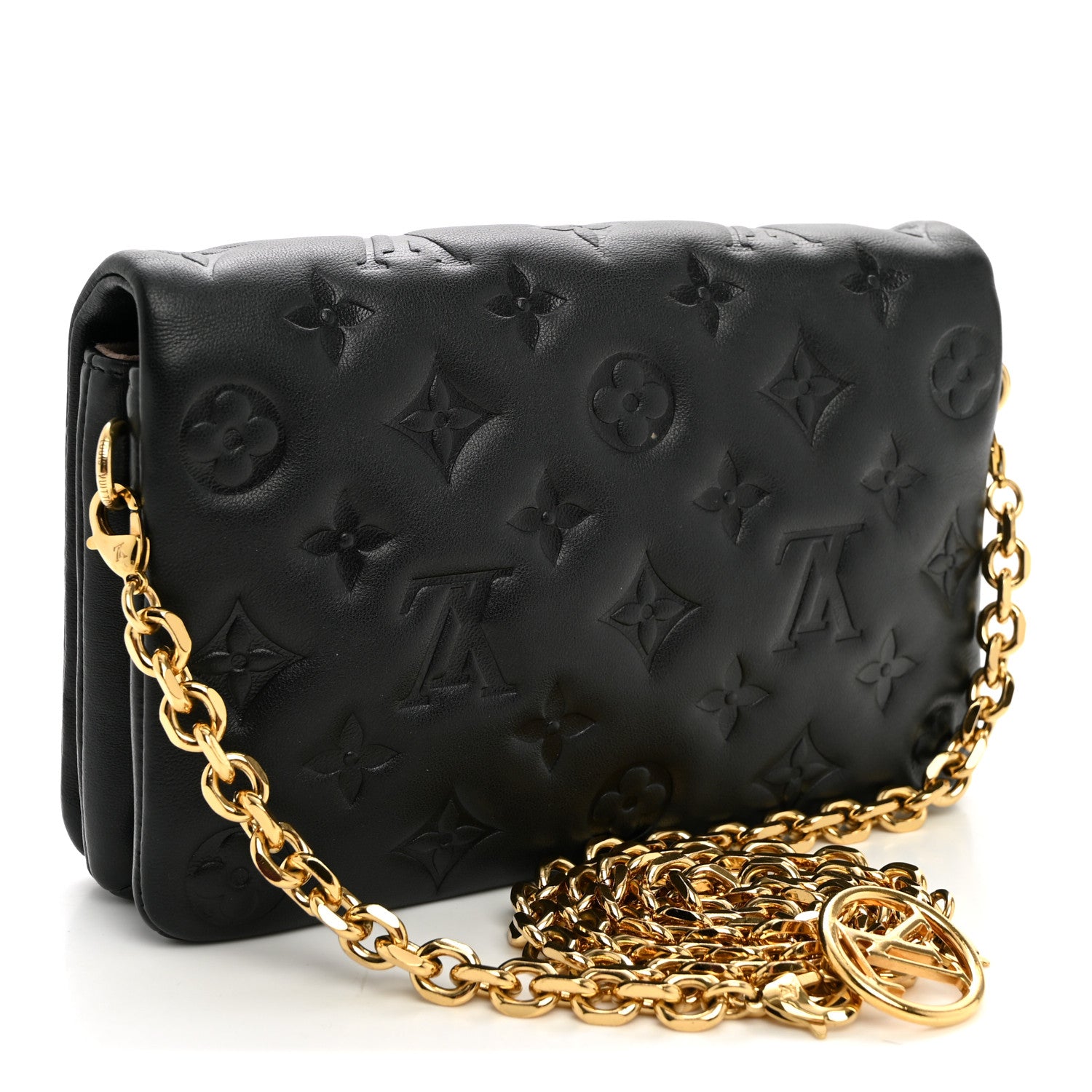 Louis Vuitton Lambskin Embossed Monogram Pochette Coussin Black 3 of 9
