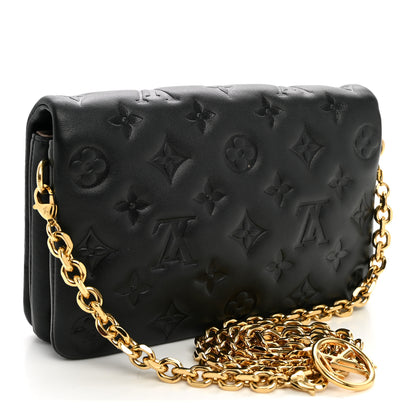 Louis Vuitton Lambskin Embossed Monogram Pochette Coussin Black 3 of 9